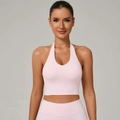 Reggiseno sportivo allacciato al collo rosa chiaro con fascia larga per yoga e fitness - rosa ciliegia