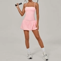 Ärmelloses rosa Tennis-Einteiler aus elastischem Stoff mit Faltenrock-Variante - S / Pfirsichrosa