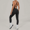 Zwarte rugloze yoga bodysuit met verstelbare gekruiste bandjes voor dames fitness - S / Zwart