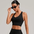 Conjunto de top deportivo negro para mujer con espalda cruzada y alta elasticidad - S / Negro