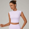 Slim fit lavender yoga crop top with capped sleeves for women’s athletic fitness wear - Romantic Purple