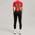 Mono deportivo de mujer con parte superior roja, espalda abierta y mallas negras - S / Rojo