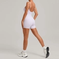 Combinaison de yoga dos nu blanche ajustée avec bretelles réglables pour le sport - Pourpre Romantique