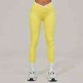 Hoge taille yoga legging in citroengeel met V-kruis tailleband en witte details - S / Gans Geel