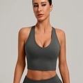 Canotta sportiva grigio scuro con scollo a V, spalline larghe e tessuto elastico liscio - S / grigio scuro