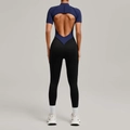 Mono de fitness con espalda abierta en forma de corazón y costuras en contraste - S / Azul marino
