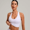 Canotta sportiva bianca con dorso a vogatore e scollo a U per yoga e fitness donna - S / Viola Romantico