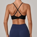Damen Sport-BH mit Kreuzrücken in Schwarz und marineblaue High-Waist-Leggings - S / Schwarz