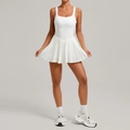 Sleeveless white backless pleated tennis dress for women in premium athletic fit - Ivory