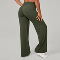 Women's high waist flared yoga pants in dark green, moisture-wicking stretch fabric - XS / Olive Green