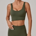 Conjunto de sujetador deportivo y leggings de yoga verde oliva con dobladillo ancho - XS / verde oliva