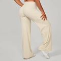 Women's high waist wide leg yoga pants in cream white featuring soft stretch knit fabric - XS / Cream Apricot