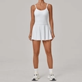 Sleeveless white pleated athletic tennis dress with built-in pads and a breathable design - S / White