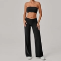 Set yoga nero due pezzi con pantaloni a gamba larga a vita alta e top corto - XS / Nero