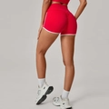 Red scrunch butt yoga shorts with white trim and high waist for fitness and gym wear - Red
