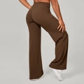 Pantalon de yoga marron foncé à taille haute et jambe large pour le fitness et le sport - Brun Foncé