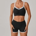Ensemble de sport noir deux pièces pour femme avec liseré blanc et short taille haute - S / Noir