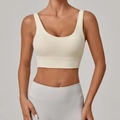 Sujetador deportivo de yoga en blanco crema con dobladillo ancho y escote en U - XS / Albaricoque Crema