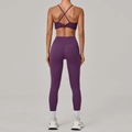 Dunkelviolettes rückenfreies Yoga-Set mit Sport-BH und hoch taillierter Leggings - XS / Fuchsie