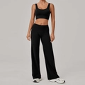 Damen Yoga-Set in Schwarz mit Sport-BH und hoch taillierter, weit geschnittener Hose - XS / Schwarz