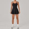 Sleeveless black pleated tennis dress with built-in pads for golf and yoga training - S / Black