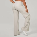 Pantalon de yoga évasé gris clair taille haute et jambe large pour le fitness - Gris Pierre Chaud