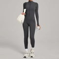 Dark grey long sleeve fleece yoga bodysuit with half-zipper collar for outdoor fitness - S / Charcoal Gray