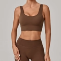 Ensemble de yoga marron chocolat avec brassière sport col en U et legging taille haute - Brun Foncé