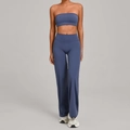 Completo yoga due pezzi con top a fascia e pantaloni larghi a vita alta color blu nebbia - XS / Blu Granito