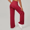 Pantalon de yoga évasé rouge foncé à taille haute en tissu stretch respirant - Rouge rubis