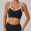 Reggiseno sportivo nero con bordo bianco e set di leggings da yoga a vita alta - S / Nero