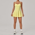 Slim fit athletic pleated dress in vibrant yellow with cross back straps for sports - S / Lemon Yellow