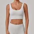 Ensemble de yoga gris clair pour femme avec brassière à col en U et legging taille haute - Gris Pierre Chaud