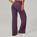 Pantalon de yoga évasé violet foncé avec taille haute et contrôle du ventre pour fitness - Violet Raisin