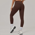 Legging de yoga taille haute marron foncé avec couture en V pour effet galbant - Marron Café