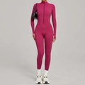 Combinaison de yoga rouge baie à manches longues avec col montant zippé et passe-pouces - Rouge Rose Foncé