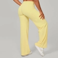 Pantalon de yoga évasé jaune vif à taille haute avec ceinture large pour le fitness - Jaune Durian