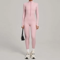 Body de yoga thermique rose doublé polaire avec demi-zip, col montant et passe-pouces - Rose Poudré