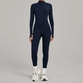 Combinaison de yoga thermique bleu foncé avec col montant zippé et passe-pouces - Bleu Nuit