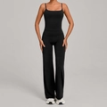 Completo yoga nero due pezzi con canotta a spalline sottili e pantaloni larghi a vita alta - XS / Nero