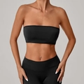 Women's black seamless tube top and high-waist yoga pants elastic athletic set - XS / Black