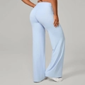 Pantalon de yoga taille haute à jambes larges en bleu clair et tissu élastique - Bleu ciel