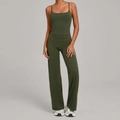 Set yoga verde oliva scuro da donna con pantaloni a vita alta e top a spalline fini - XS / verde oliva