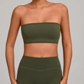Olive green tube top and high waist leggings set in high-elastic seamless yoga fabric - XS / Olive Green
