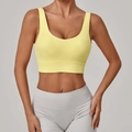 Soutien-gorge de sport jaune pâle à larges bretelles pour yoga et fitness élastique - Jaune Durian