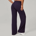 Pantalon de yoga violet foncé à taille haute et jambe large pour sport et fitness - Violet Mûre