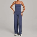 Set yoga blu Morandi con top a canotta e pantaloni sportivi a gamba larga a vita alta - XS / Blu Granito