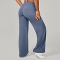 Pantalon de yoga évasé bleu poussiéreux à taille haute, sculptant pour le pilates - Bleu gris