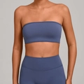 Blue-grey strapless sports bra and high-waisted leggings set in matte elastic fabric - XS / Granite Blue