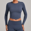 Nauwsluitend donkerblauw yoga set met lange mouwen en hoge taille sportleggings - XS / Granietblauw